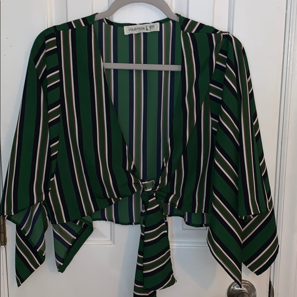 Green striped tie crop